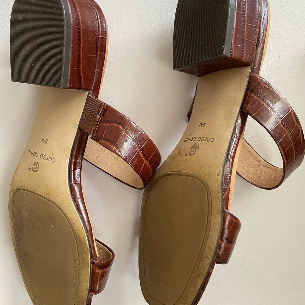 Corso Como Brown Croc-Embossed Double Strap Sandals - Picture 3 of 3